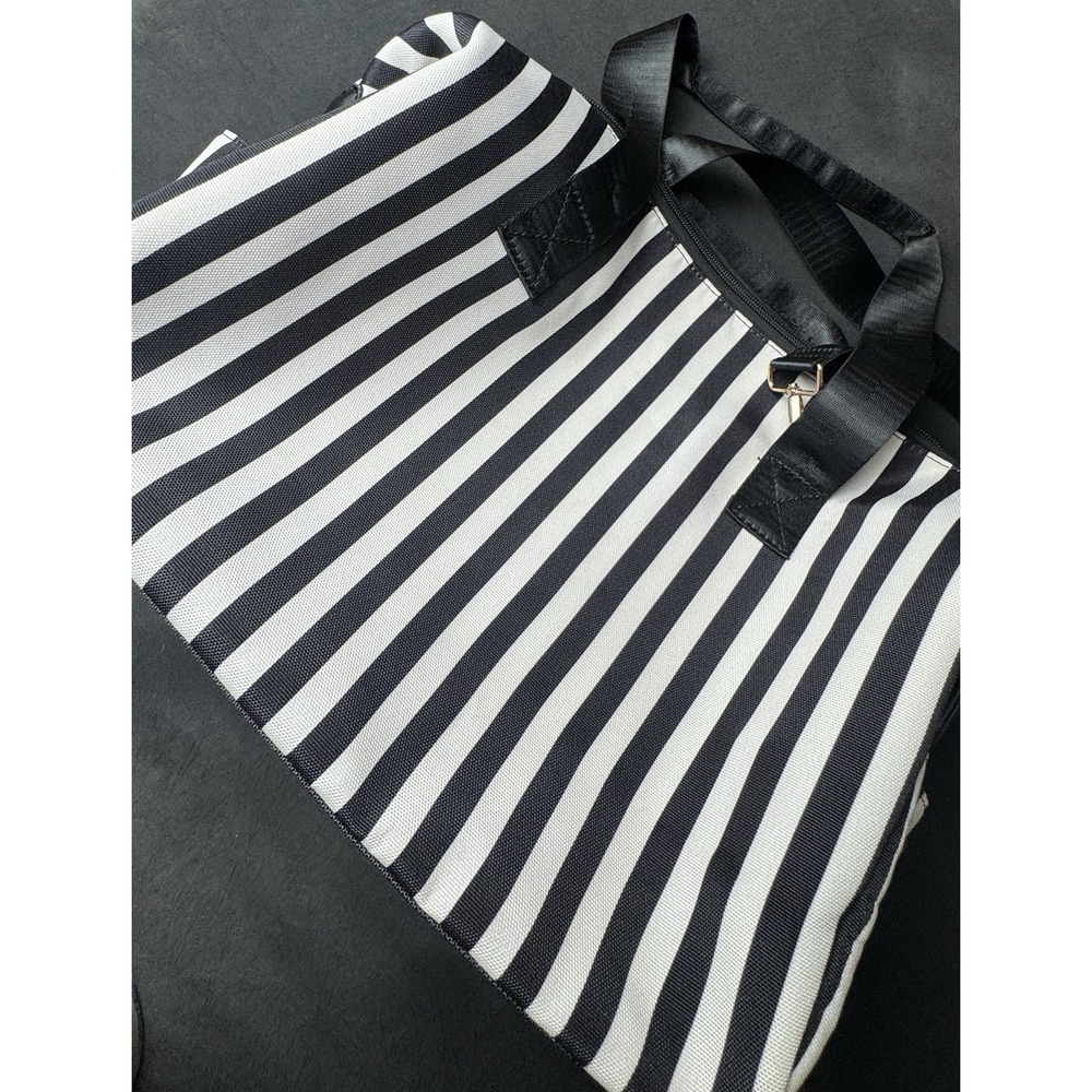 Alice + Olivia Stacey Face Striped Tote Bag Weekender Travel Duffel Black White
